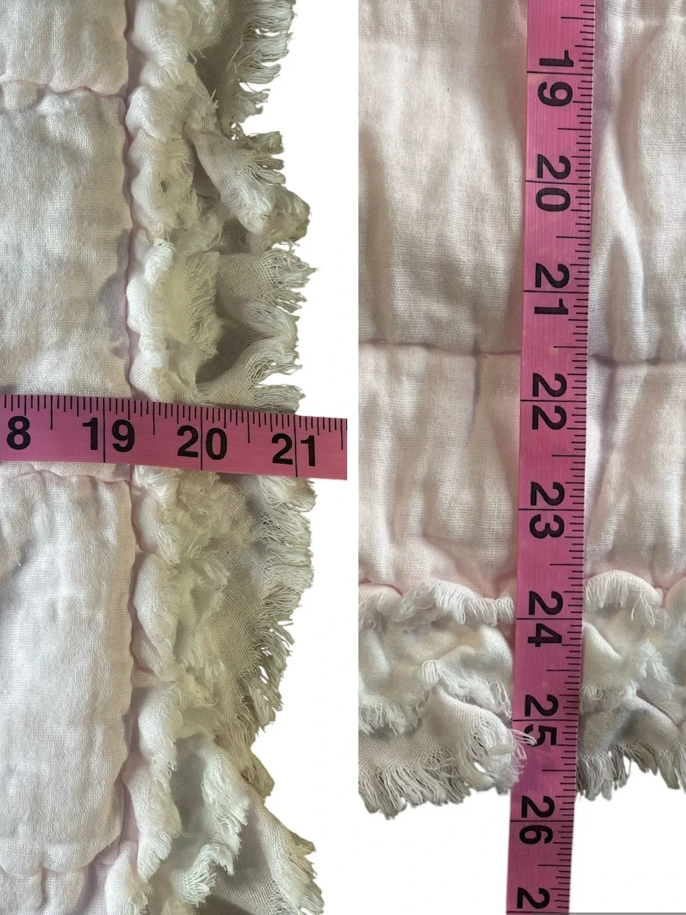 2 Boho Feminine Raw Edge Pillow Shams Quilted Pale Pink 100% Cotton CottageCore